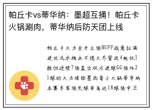 帕丘卡vs蒂华纳：墨超互捅！帕丘卡火锅涮肉，蒂华纳后防天团上线