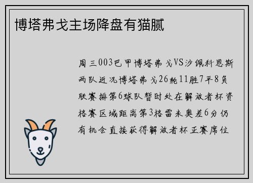 博塔弗戈主场降盘有猫腻